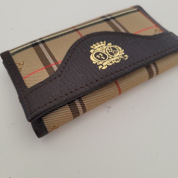 Stardust 3 Hooks Key Case Wallet Holder Brown Canvas Leather Small Plaid Retro - Picture 6 of 6